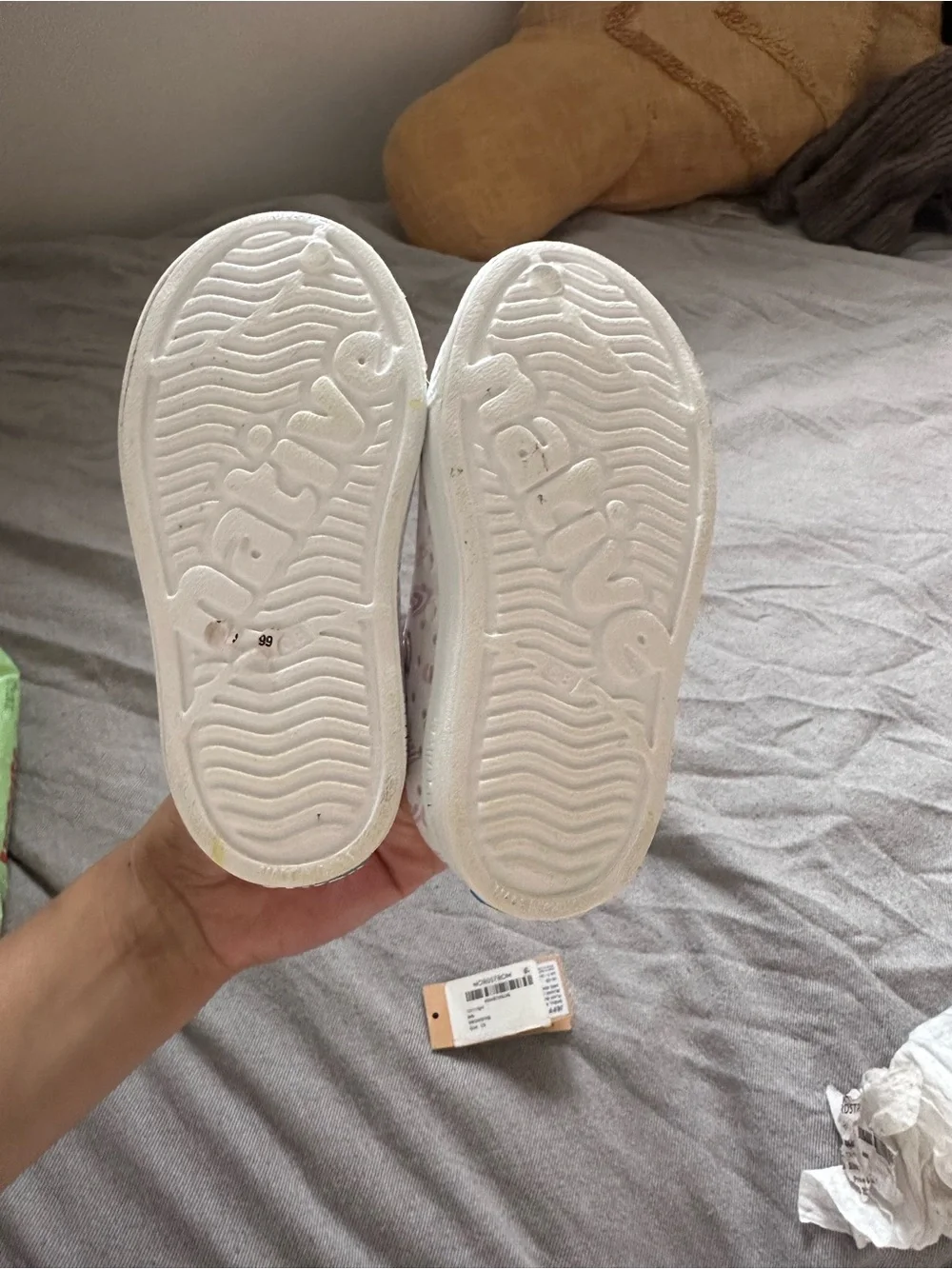 Nordstrom Kids White Slip-On Sneakers with Mauve Rainbow Motif
